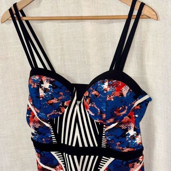 Material Girl Womens Babydoll Bustier Dress Size XL Blue Abstract Strappy Y2K - Picture 4 of 16